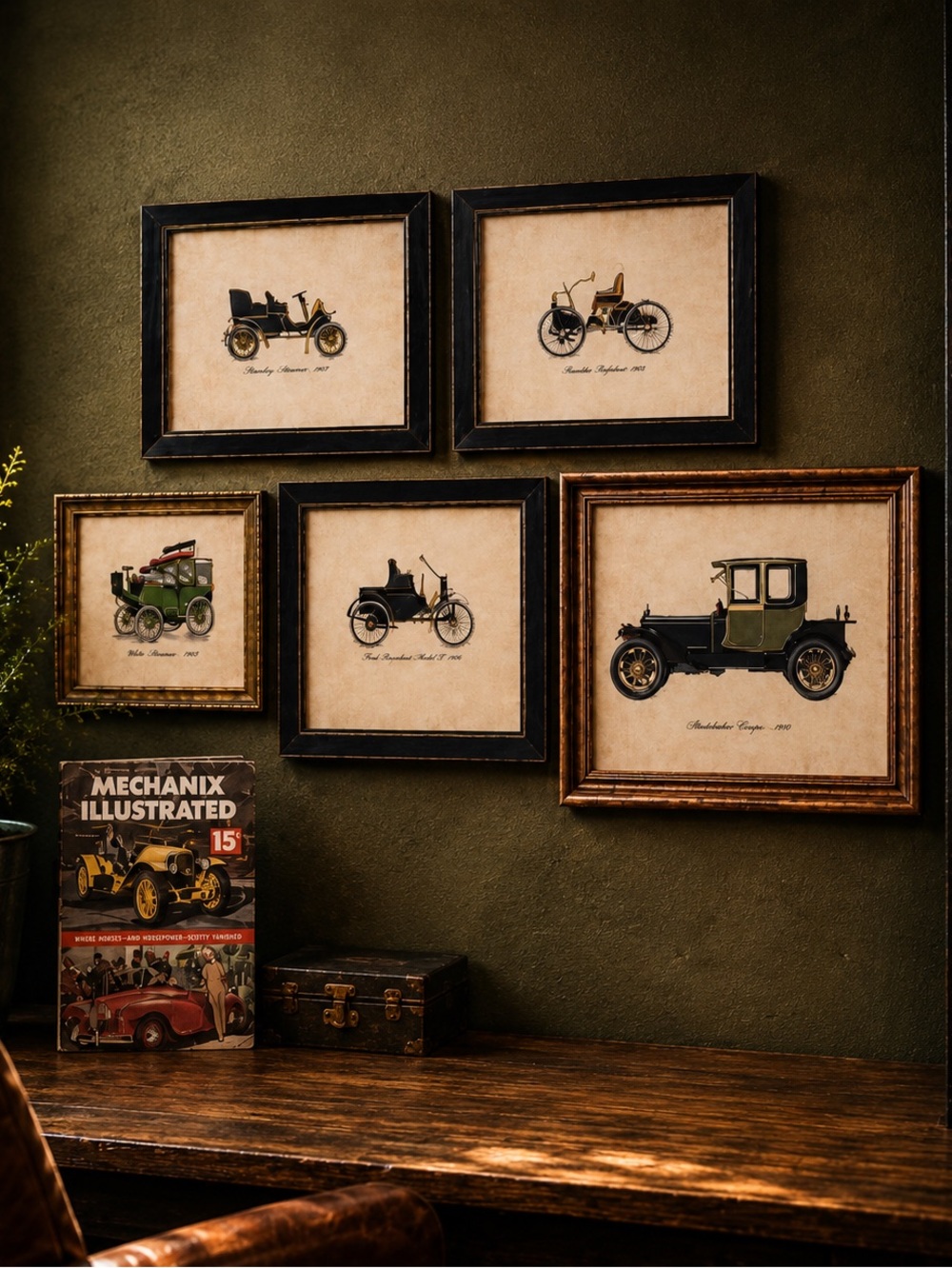 Vintage Automobilia Wall Art Set Framed Car Prints 1951 Mechanix Illustrated